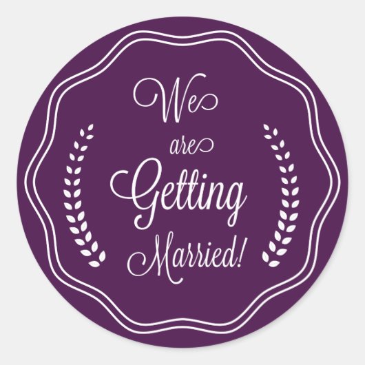 Paarse Script Seal Sla de datum op Ronde Sticker (Voorkant)