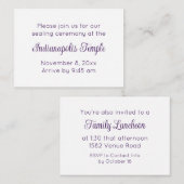 Paarse Script Temple Sealing & Meal Invitation Informatiekaartje (Voorkant / Achterkant)