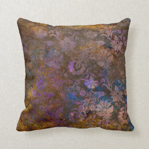 Paarse Scroll Work Flowers op Blue Kussen