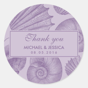 Paarse Seashell Wedding Favor Dank je Sticker
