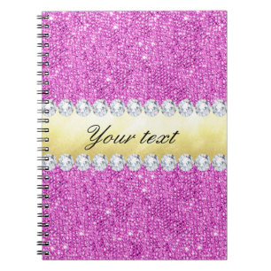 Paarse Sequins Gold Foil en Diamonds Notitieboek