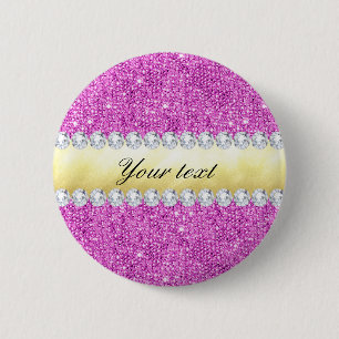 Paarse Sequins Gold Foil en Diamonds Ronde Button 5,7 Cm