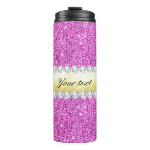 Paarse Sequins Gold Foil en Diamonds Thermosbeker