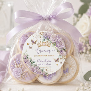 Paarse Sering Bloem Vlinders Quinceañera 15 16 Ronde Sticker