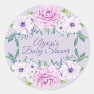 Paarse Sering Bloemen Baby Shower Sticker