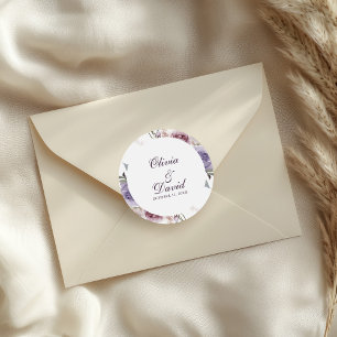 Paarse Sering Bloemen Trouw Naam Datum Sticker