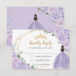 Paarse Sering Bloemige Prinses Quinceanera 16 Antw RSVP Kaartje