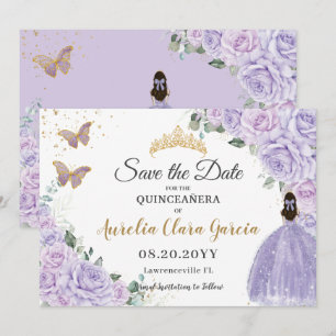 Paarse Sering Bloemige Quinceañera 15 Prinses Save The Date