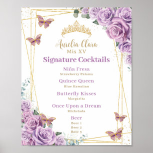 Paarse Sering Bloemige Quinceanera Bar Cocktail Me Poster