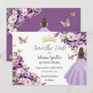 Paarse Sering Bloemige Quinceanera Bewaar De Datum Save The Date