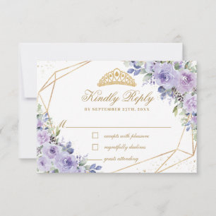 Paarse Sering Bloemige Quinceañera Gouden Kroon Ti RSVP Kaartje