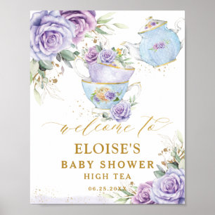 Paarse Sering Bloemige Theepartij Baby Shower Welk Poster