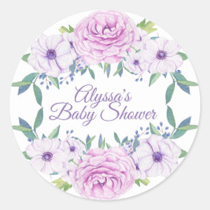 Paarse Sering Bloemige Witte Baby Shower Sticker