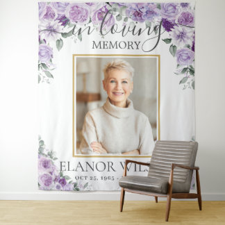 Paarse Sering Bloemstuk Funeral Herdenkingsfoto Wandkleed