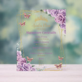 Paarse Sering Florale Quinceanera Bar Cocktail Men Acryl Bord (Neutraal)