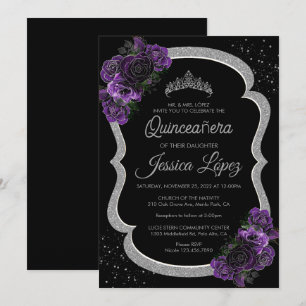 Paarse Sering Lila Bloemige Quinceañera Zilver Kaart