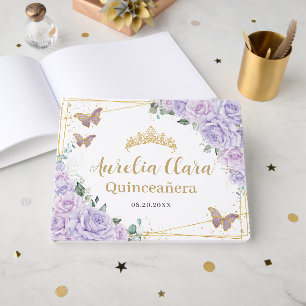 Paarse Sering Rozen Bloemvlinder Quinceanera  Gastenboek