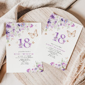 Paarse Sering Vlinders 18e verjaardagsuitnodiging Kaart