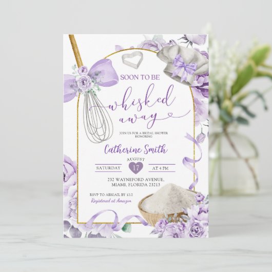 Paarse Sering Weggerukt Bruidsdiner Kaart (Staand voorkant)