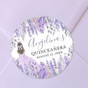 Paarse Seringenkroon Bloemachtige Quinceanera Ronde Sticker