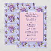 Paarse Shabby Chic Flower Wedding Invitation Kaart (Voorkant / Achterkant)