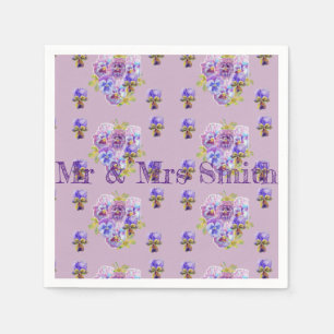 Paarse Shabby Pansy Decor Servet Doekjes lila