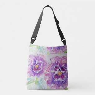 Paarse Shabby Pansy Waterverf Crossbody Bag art Crossbody Tas