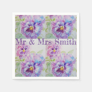 Paarse Shabby Pansy Waterverf Serviette Napkins Servet