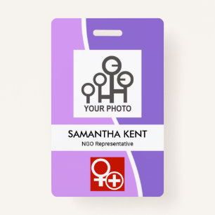 Paarse Shades White Wave Photo Template-ID Badge