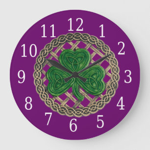 Paarse Shamrock en Celtic Knots  Grote Klok
