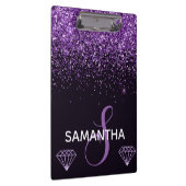 Paarse Shimmer Glitter & Diamonds - monogram Klembord (Rechts)