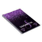 Paarse Shimmer Glitter & Diamonds - monogram Notitieboek (Rechterzijde)