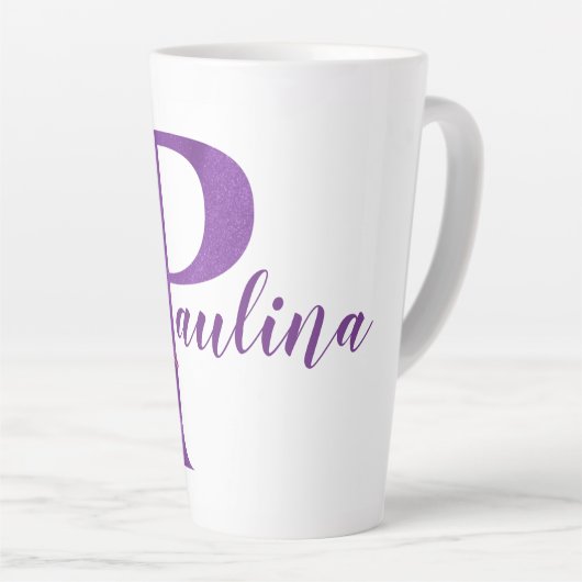 Paarse Shimmer Illustrated Letter P Latte Mok (Rechterhoek)