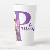 Paarse Shimmer Illustrated Letter P Latte Mok (Voorkant)
