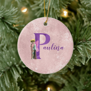 Paarse Shimmer Illustratieve letter P Naam toevoeg Keramisch Ornament