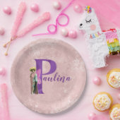Paarse Shimmer Illustratieve letter P Naam toevoeg Papieren Bordje (Feest)