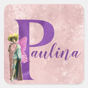 Paarse Shimmer Illustratieve letter P Naam toevoeg Vierkante Sticker
