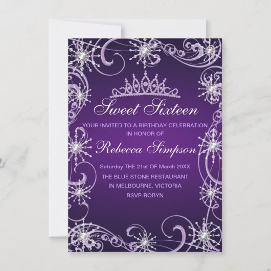 Paarse Shimmer Snowflake verjaardagsuitnodiging Kaart (Voorkant)