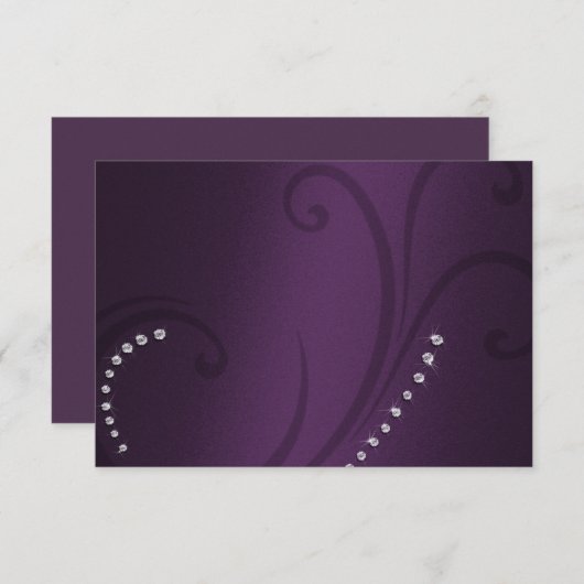Paarse Shimmer Swirls en Crystals RSVP (Voorkant / Achterkant)