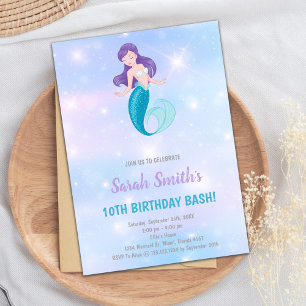 Paarse shine Mermaid Birthday-uitnodigingen Kaart