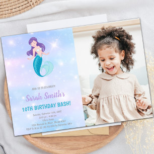 Paarse Shine Mermaid verjaardagsuitnodigingen Kaart