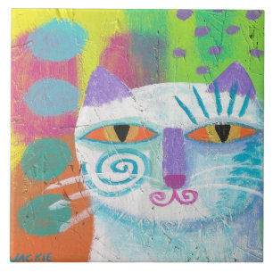 Paarse Siamese kat Abstract schilderij Tegeltje