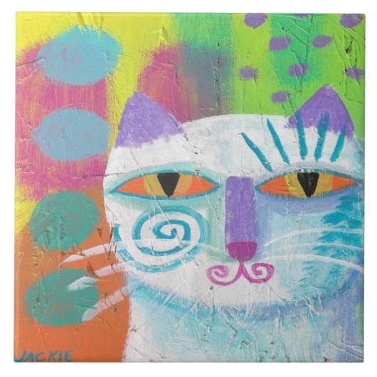 Paarse Siamese kat Abstract schilderij Tegeltje (Voorkant)