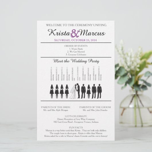 Paarse Silhouettes Wedding Program Flyer (Staand voorkant)