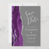 Paarse Silver Agate Photo Grey Sla de datum Kaart  (Voorkant)