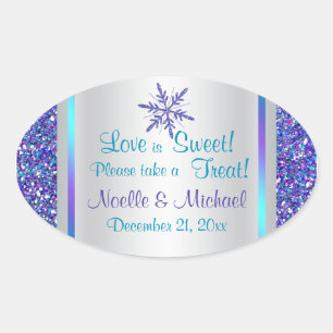 Paarse Silver Aqua Glitter LOOK Snowflakes Sticker