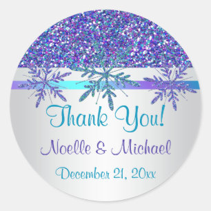 Paarse Silver Aqua Glitter LOOK Snowflakes Sticker