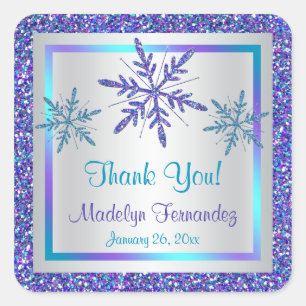 Paarse Silver Aqua Glitter LOOK Snowflakes Sticker