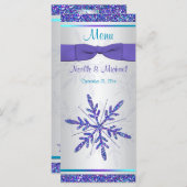 Paarse Silver Aqua Glitter Sneeuwvlokken Menu Kaar (Voorkant / Achterkant)