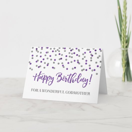 Paarse Silver Confetti Godmoeder Birthday Kaart (Voorkant)